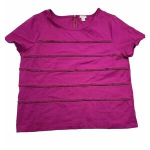 J Crew Womens Size XL Top Hot Pink Horizontal Pleated Short Sleeve Back Zip
